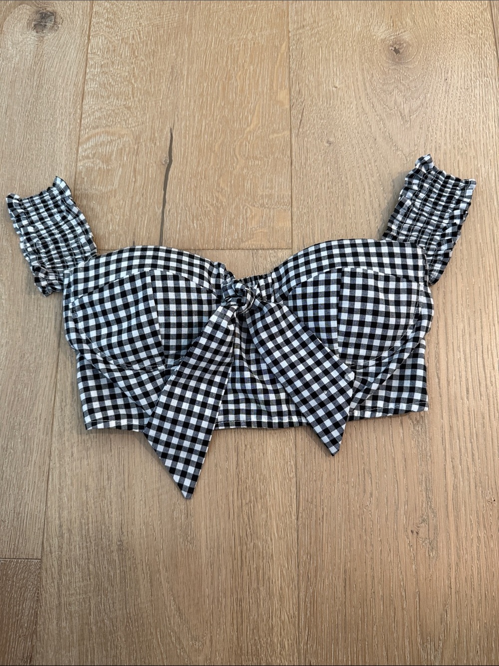 Black & White Gingham Tie-Front Crop Top - Womens